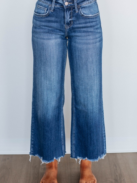 Lovervet Denim - Lovervet by VERVET Wide Leg Cropped Jeans Women’s Size 28 Raw Hem Stretch